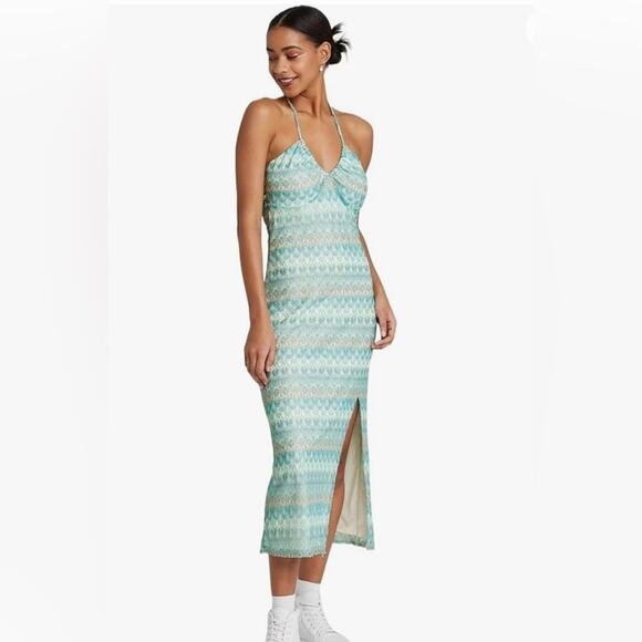 Wild Fable Crochet Summer Slip Dress Aqua Midi Spaghetti Strap NWT Size M - Picture 1 of 12